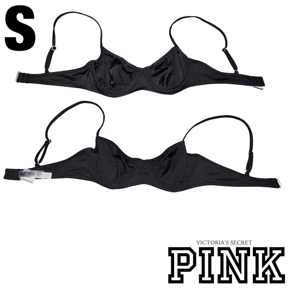 NWT PINK Victoria's Secret Sleek Black Bikini Top SMALL